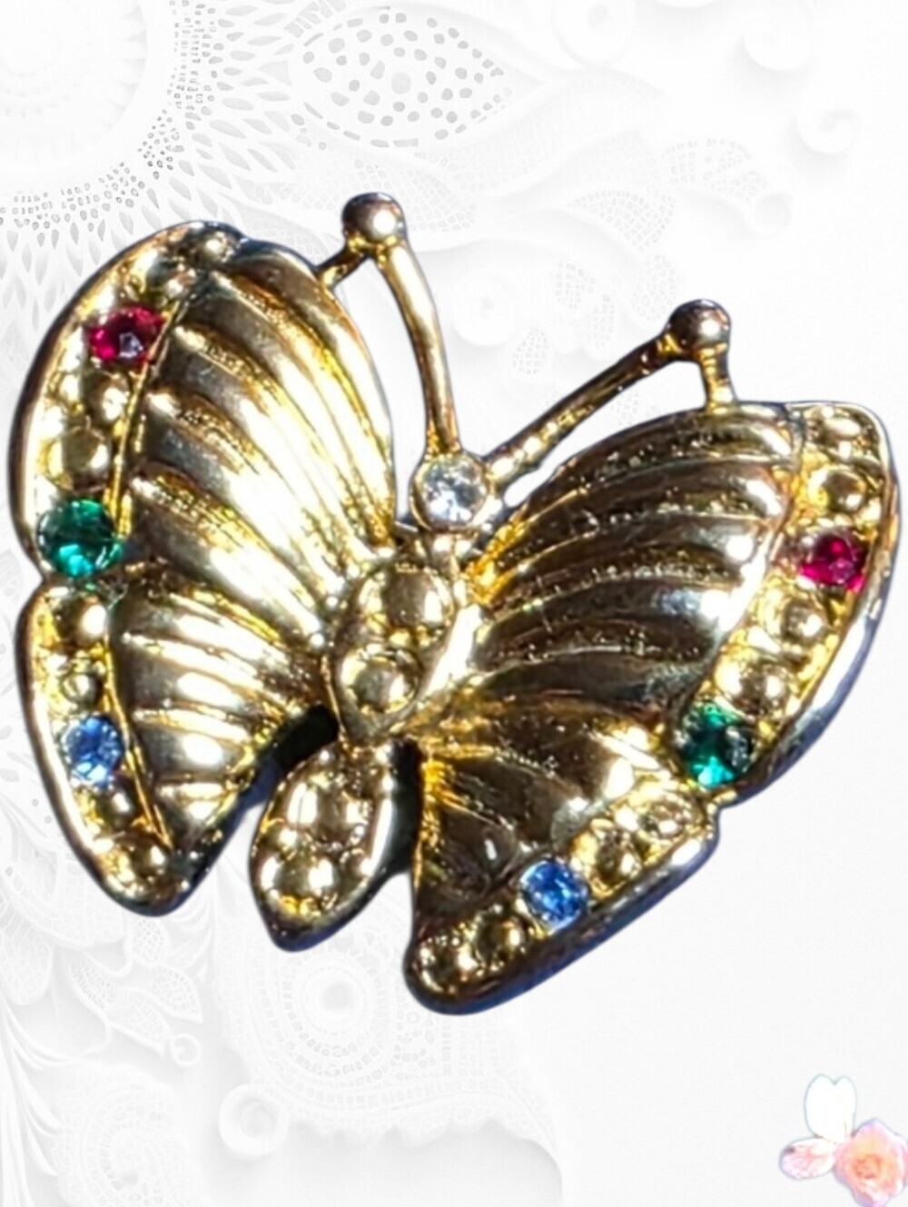 Mini Gold Butterfly Brooch with Multicolor Accents 644